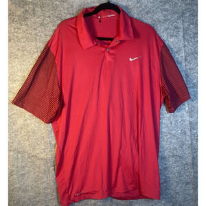 Nike Tiger Woods Golf Shirt Dri-Fit Red Short Sleeve 2 Snap Sz XLARGE‎